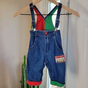 Vintage Oshkosh B'gosh Primary Color Block Vintage 90s Overalls, Size 12M Infant